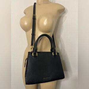 Charles & Keith Black Structured Top Handle Satchel Crossbody Bag Gold Hardware